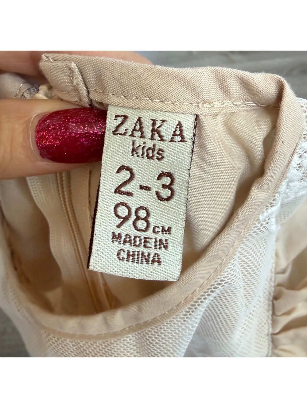ZAKA Kids Beige Cotton Dress with White Embroidery, Size 2-3 Years - Picture 2 of 3